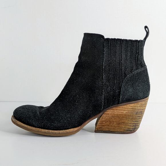 Kork Ease Ankle Boots Cinca Womens 8 Black Suede Leather Chunky Heels Pull On - Picture 7 of 15